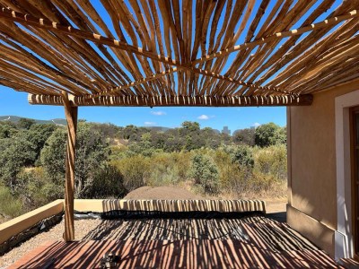 pergola exterior con palos de eucalipto natural